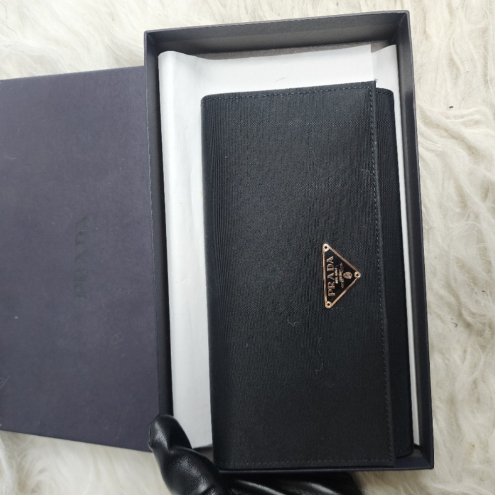 Prada Wallet Tessuto Nylon Clutch Authentic Purse Bag Black Luxury
